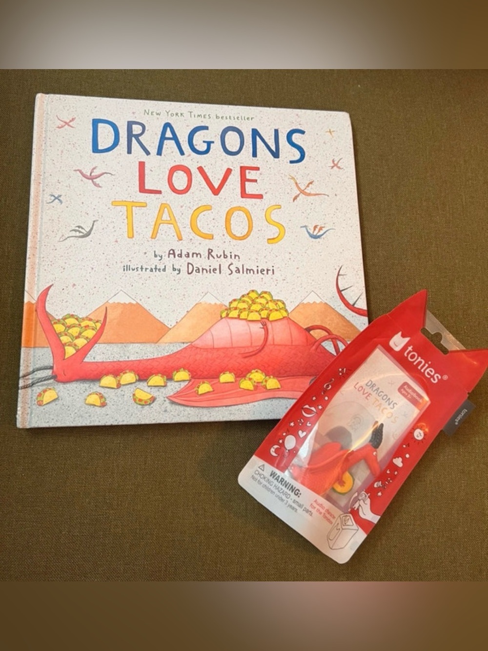Dragons Love Tacos Book and discontinued Tonie